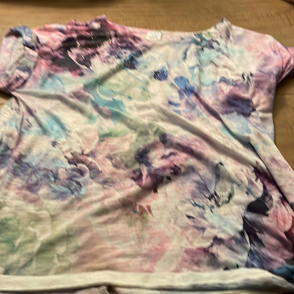 Purple and green summer flower shirt with transparent dots